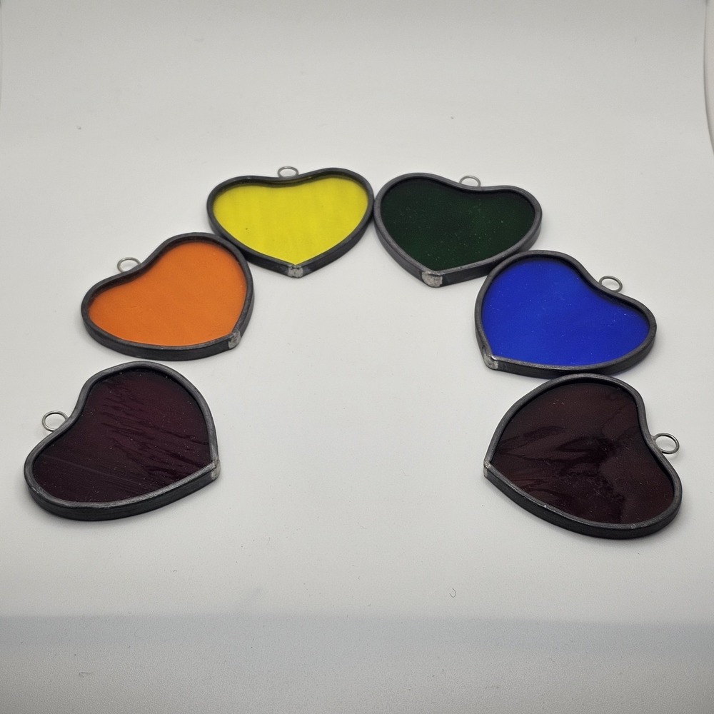 Vintage Rainbow Stained Glass Hearts Ornaments Or Window Decorations